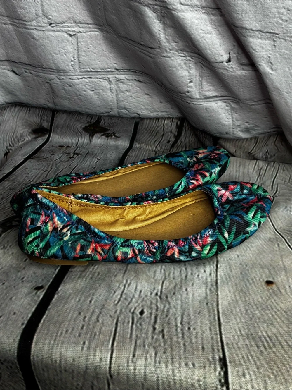 Sonoma Floral‎ Foldable Ballet Flats - Teal, Pink & Green
